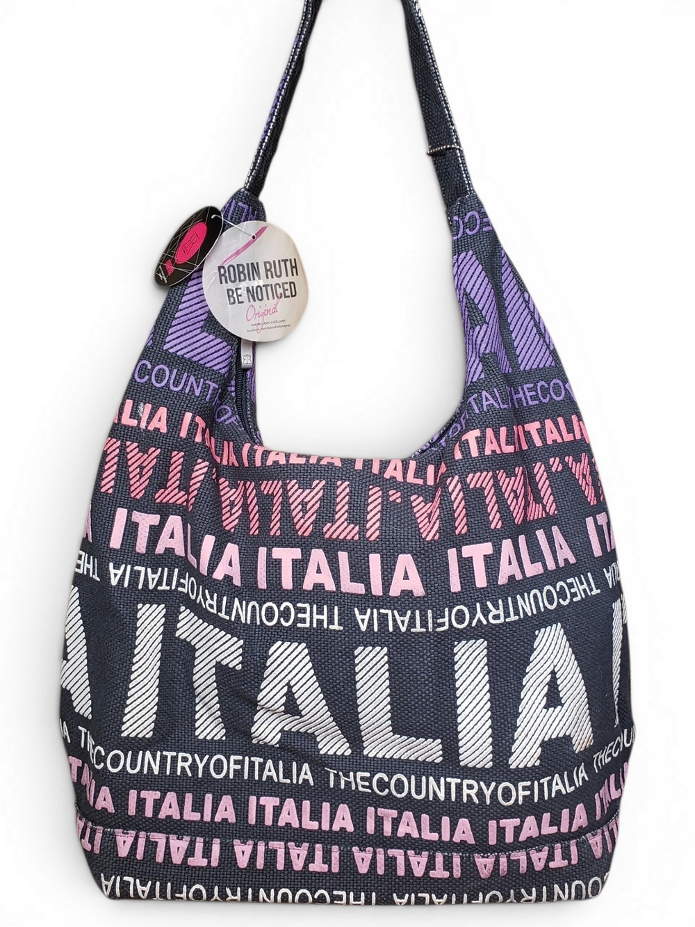 Italia Robin Ruth Distressed Black, Pink & Purple Logo Hobo Bag NWT! - Picture 3 of 4